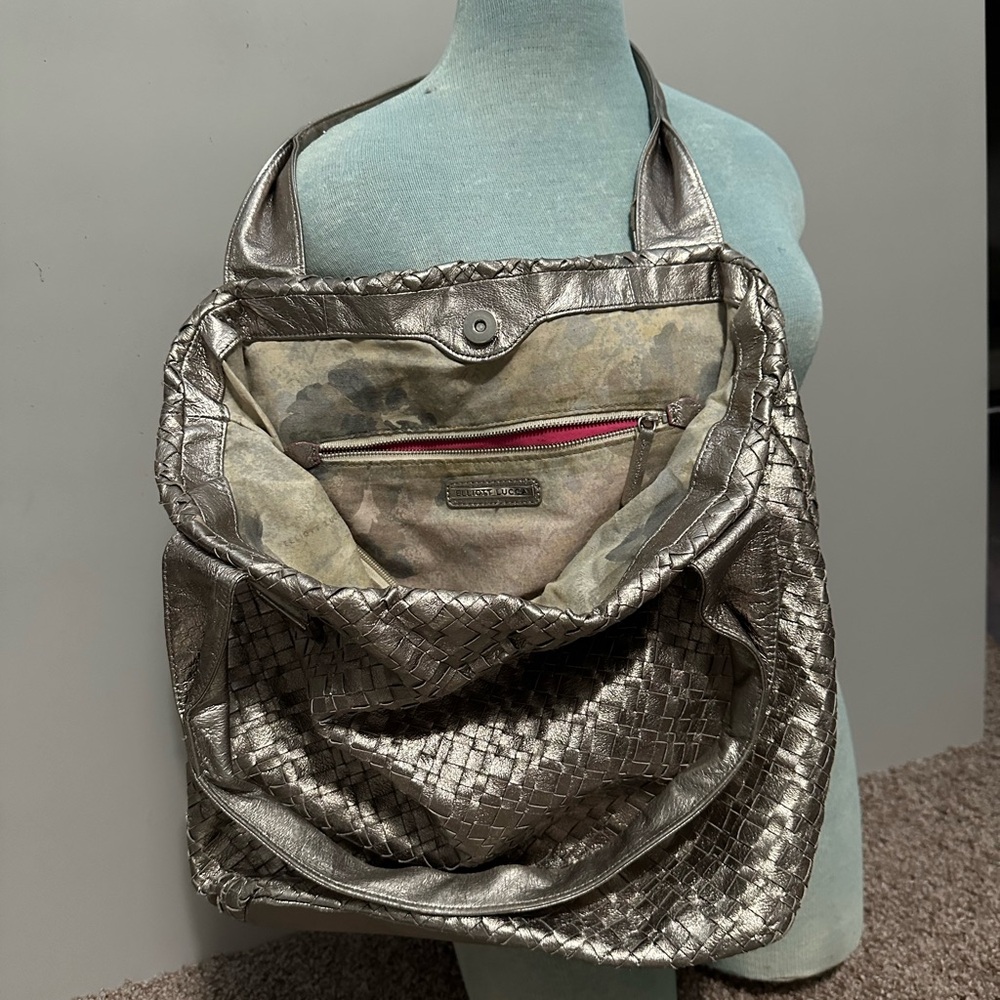 Elliot Luca Woven Metallic Silver Tote Bag